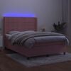 vidaXL Cama box spring c/ colch&atilde;o/LED 140x200 cm veludo rosa