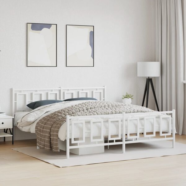 vidaXL Estrutura de cama com cabeceira e p&eacute;s 183x213 cm metal branco