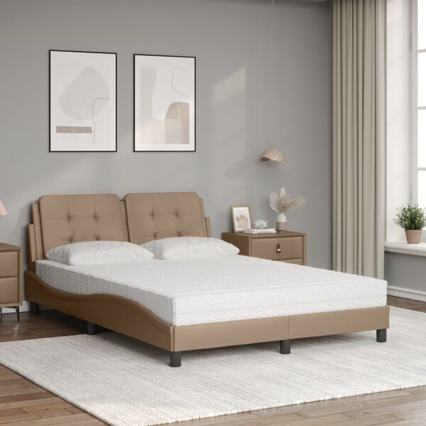 vidaXL Cama com colch&atilde;o Zadar 140x200 cm couro artificial cappuccino