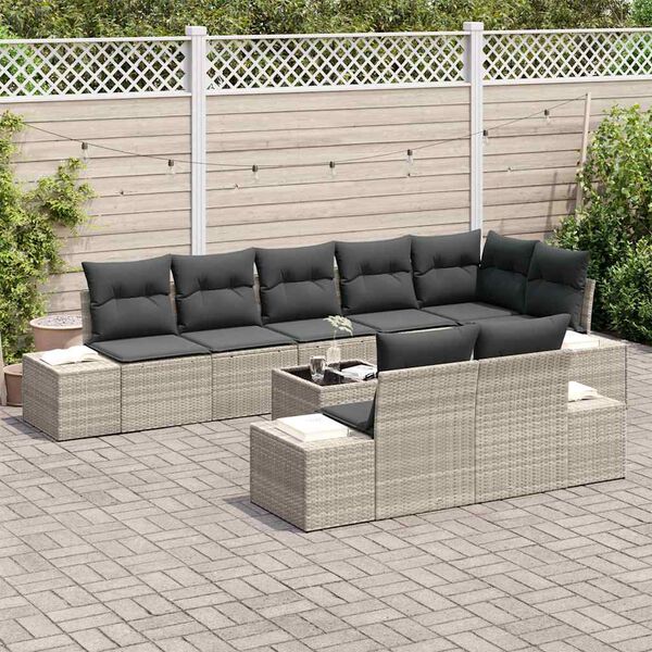 vidaXL Conjunto de Sofá de Jardim Cinzento-claro Rattan Sintético