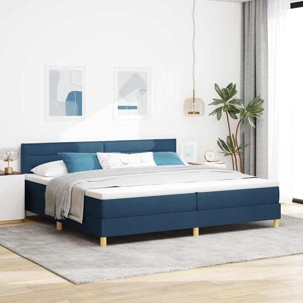 vidaXL Cama Box Spring LED com colch&atilde;o Azul 200 x 200 cm tecido