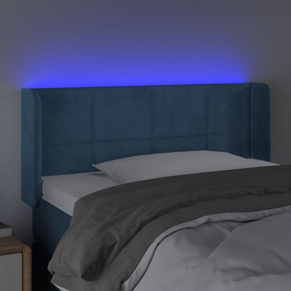 vidaXL Cabeceira de cama c/ luzes LED veludo 93x16x78/88cm azul-escuro