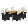 vidaXL 7 pcs conjunto de jantar p/ jardim c/ almofad&otilde;es vime PE preto