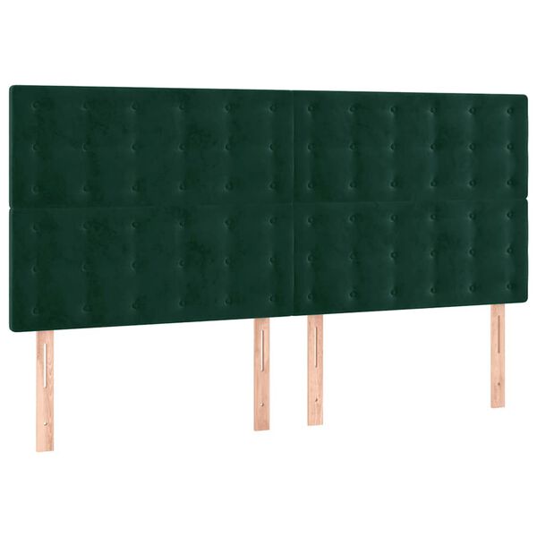 vidaXL Cabeceira de cama c/ LED veludo 180x5x118/128 cm verde-escuro