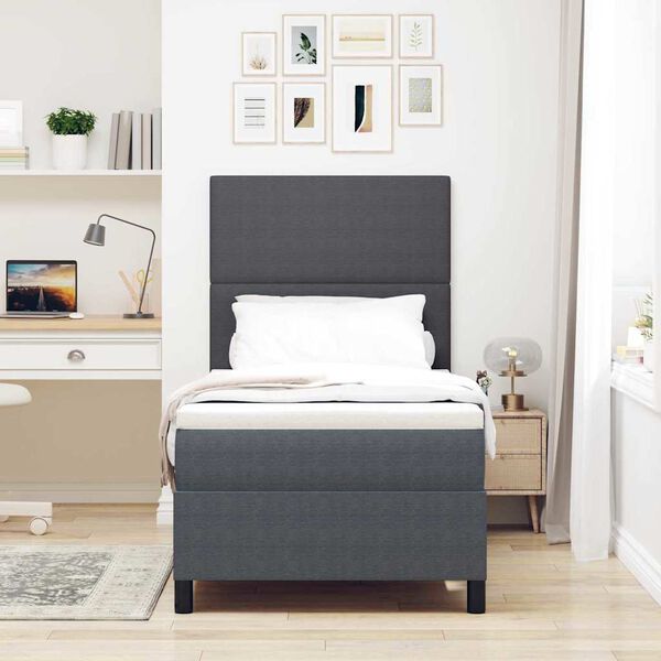 vidaXL Cama Box com cabeceira Cinza Escuro e Branco 90 x 200 cm