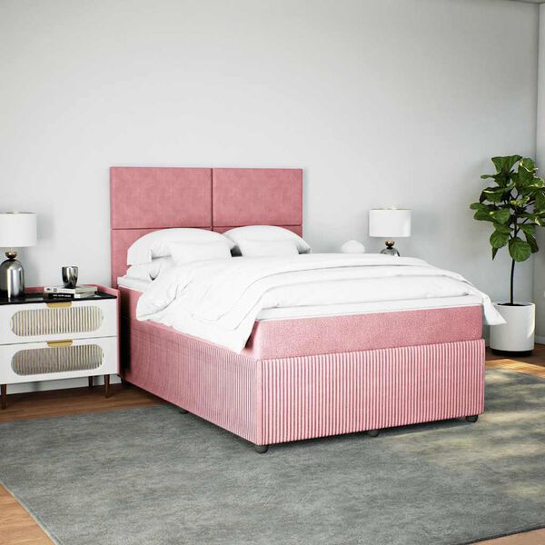 vidaXL Cama com molas/colch&atilde;o 140x200 cm veludo rosa