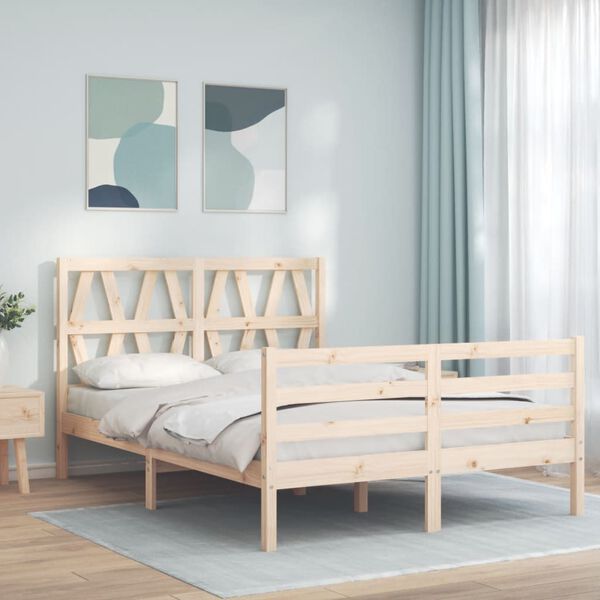 vidaXL Estrutura de cama com cabeceira 140x200 cm madeira maci&ccedil;a
