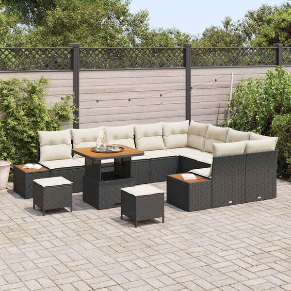 vidaXL Conjunto de Sof&aacute; de Jardim 12 pcs Preto vime PE