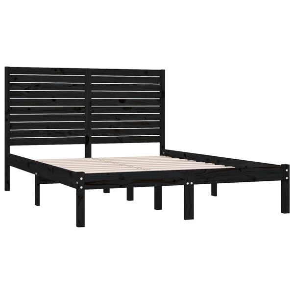 vidaXL Estrutura de cama king 150x200 cm madeira maciça preto