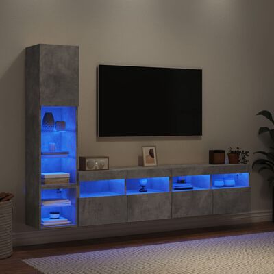 vidaXL 4 pcs móveis parede p/ TV c/ LEDs deriv. madeira cinza cimento