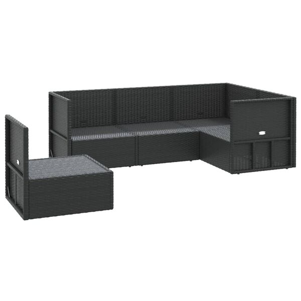 vidaXL 5 pcs conjunto lounge de jardim c/ almofad&otilde;es vime PE preto