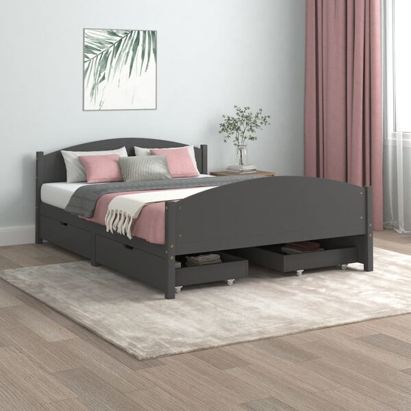vidaXL Estrutura cama c/ 4 gavetas 160x200cm pinho maci&ccedil;o cinza-escuro
