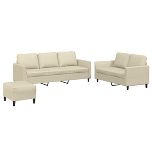 vidaXL 3 pcs conjunto sof&aacute;s c/ almofad&otilde;es couro artificial cor creme