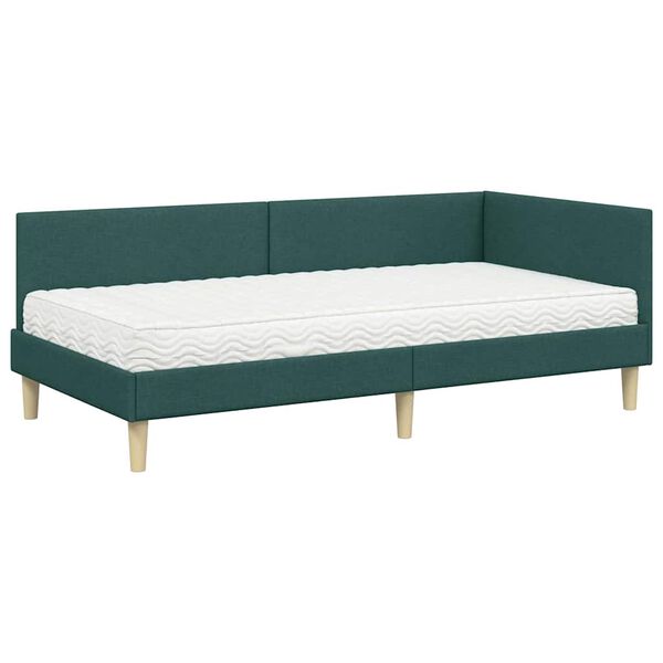 vidaXL Estrutura de Cama de Canto com Colch&atilde;o 2 pcs Verde tecido