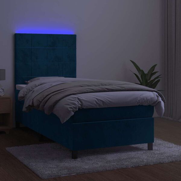 vidaXL Cama box spring c/ colch&atilde;o/LED 80x200 cm veludo azul-escuro
