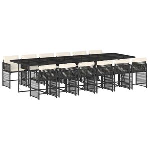 vidaXL 13 pcs conjunto de jantar p/jardim com almofad&otilde;es vime PE preto