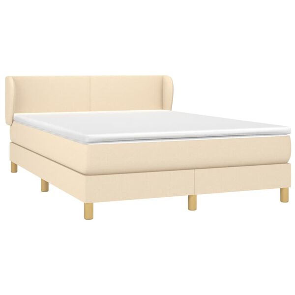 vidaXL Cama com molas/colch&atilde;o 140x190 cm tecido cor creme