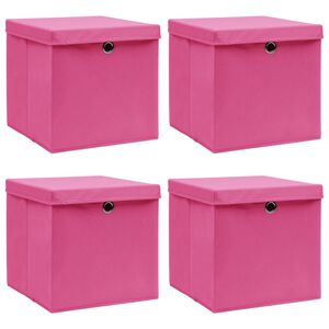 vidaXL Caixas de arruma&ccedil;&atilde;o com tampas 4 pcs 32x32x32 cm tecido rosa