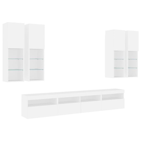 vidaXL 7 pcs conjunto de m&oacute;veis de parede para TV com luzes LED branco