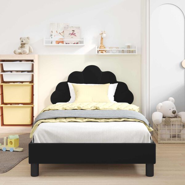 vidaXL Estrutura de Cama Infantil com Cabeceira Preto 90 x 200 cm