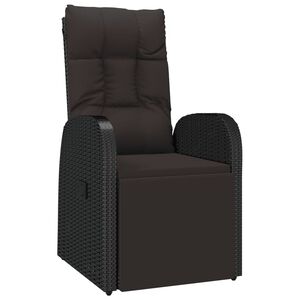 vidaXL Cadeira de jardim reclin&aacute;vel c/ almofad&otilde;es vime PE preto