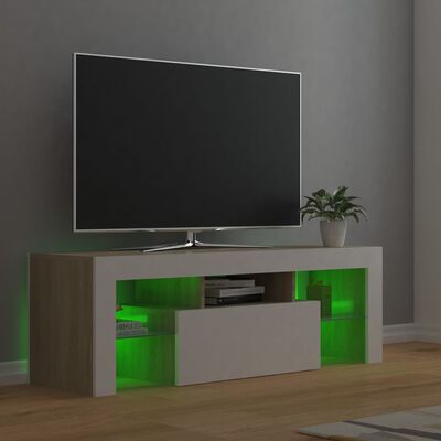 vidaXL Móvel de TV com luzes LED 120x35x40 cm branco e carvalho sonoma
