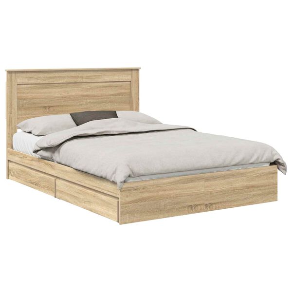 vidaXL Cama com Armazenamento com gaveta Carvalho Sonoma 140 x 190 cm