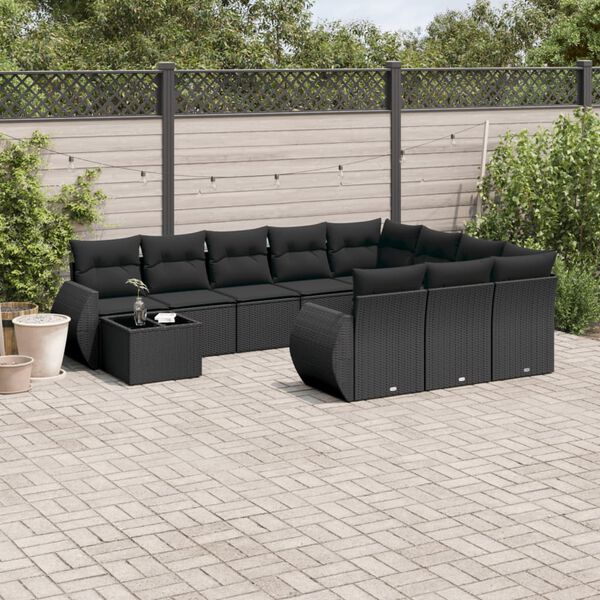 vidaXL 11 pcs conjunto sof&aacute;s de jardim c/ almofad&otilde;es vime PE preto