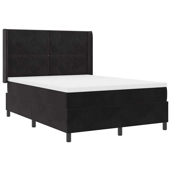 vidaXL Cama Box com colch&atilde;o com cabeceira Preto 140 x 200 cm Veludo