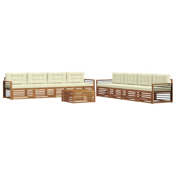 vidaXL Conjunto de Sof&aacute;s para Exterior 9 pcs Natural e Creme