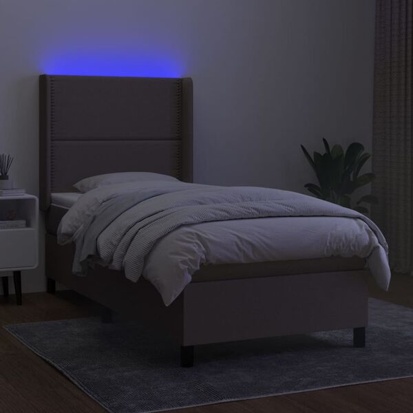 vidaXL Cama box spring + colch&atilde;o/LED 90x200cm tecido cinza-acastanhado