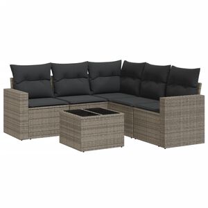 vidaXL 6 pcs conjunto sof&aacute;s de jardim com almofad&otilde;es vime cinzento