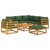 vidaXL 8 pcs conj. lounge jardim madeira c/almofadões verdes