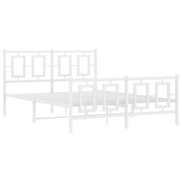 vidaXL Estrutura de cama com cabeceira e p&eacute;s 135x190 cm metal branco