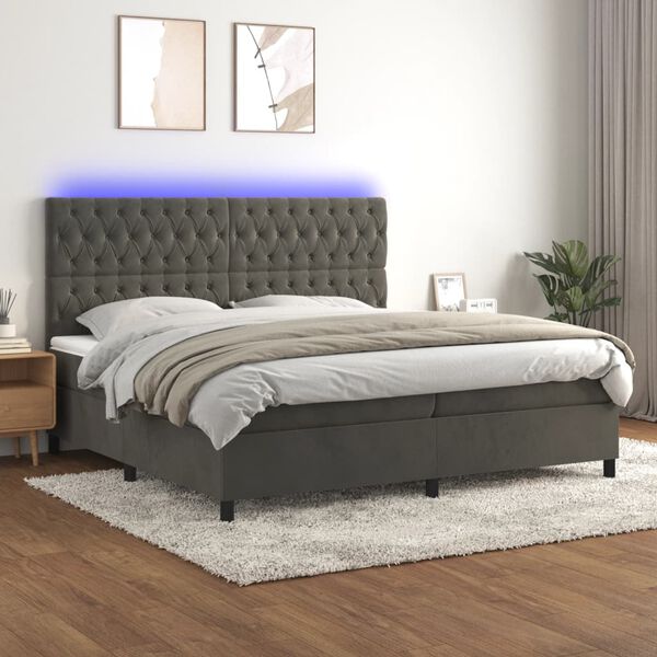 vidaXL Cama box spring c/ colch&atilde;o/LED 200x200cm veludo cinzento-escuro