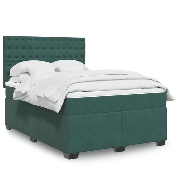 vidaXL Cama com molas/colch&atilde;o 140x200 cm veludo verde-escuro