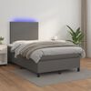 vidaXL Cama box spring c/ colch&atilde;o/LED 120x190cm couro artificial cinza