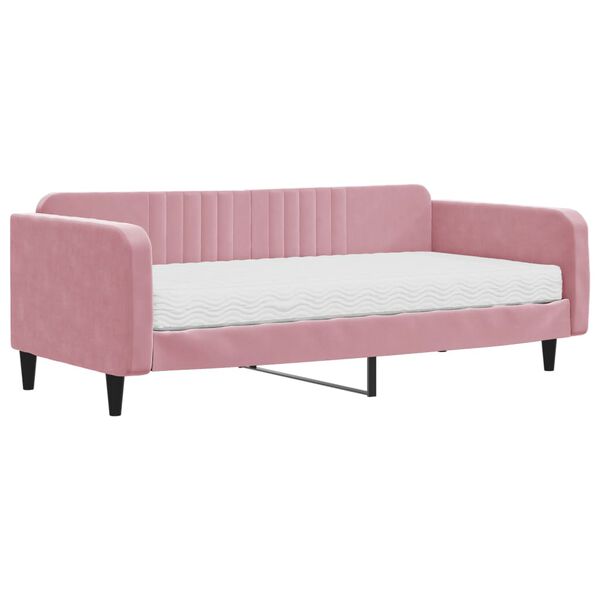 vidaXL Sof&aacute;-cama com colch&atilde;o 100x200 cm veludo rosa