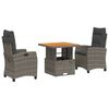 vidaXL 3 pcs conjunto de jantar p/ jardim c/ almofad&otilde;es vime PE cinza