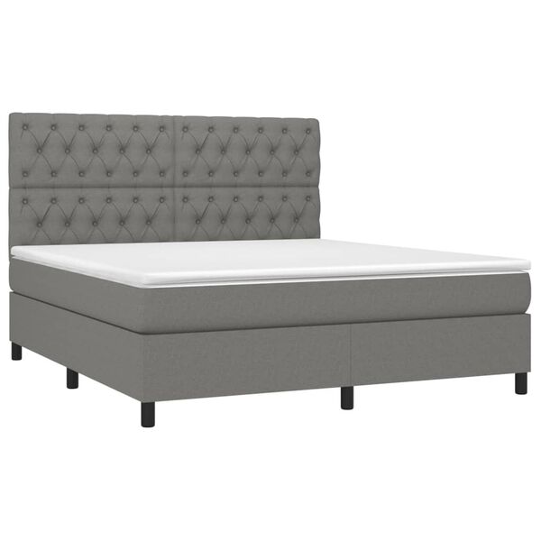 vidaXL Cama box spring c/ colch&atilde;o e LED 160x200 cm tecido cinza-escuro
