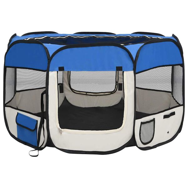 vidaXL Parque dobr&aacute;vel p/ c&atilde;o c/ saco de transporte 110x110x58cm azul