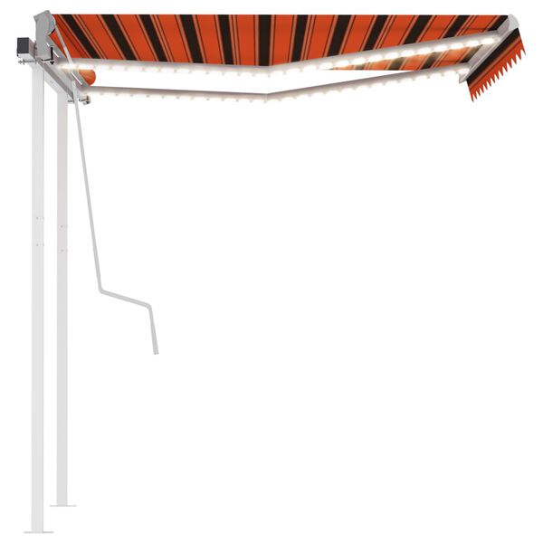 vidaXL Toldo retr&aacute;til manual com LED 3,5x2,5 m laranja e castanho