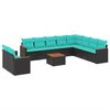 vidaXL Conjunto de sof&aacute; de jardim com 11 pe&ccedil;as e almofadas em rattan sint&eacute;tico preto