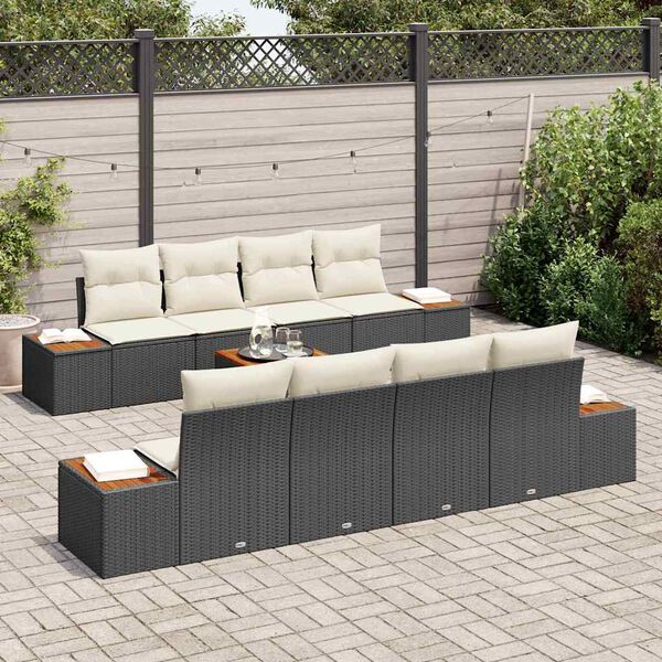 vidaXL Conjunto de Sof&aacute; de Jardim 9 pcs Preto Rattan Sint&eacute;tico
