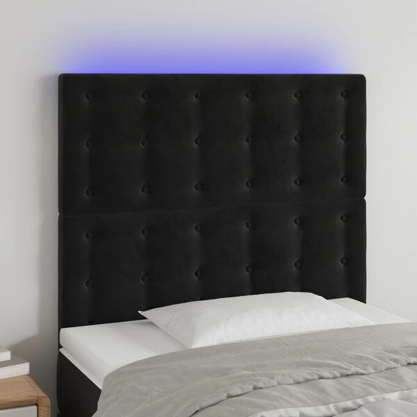 vidaXL Cabeceira cama c/ LED veludo 80x5x118/128 cm preto
