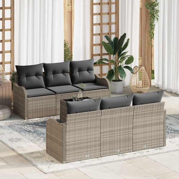 vidaXL Conjunto de Sof&aacute; de Jardim 7 pcs Cinza Claro e Cinza Escuro