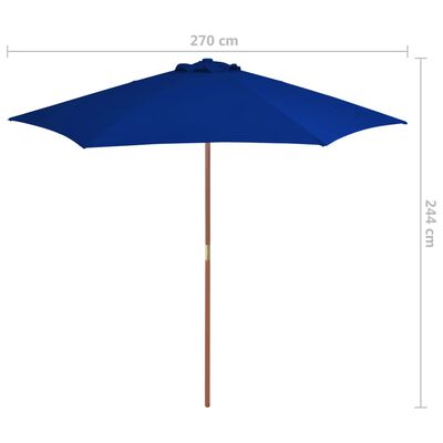 vidaXL Guarda-sol de exterior com poste de madeira 270 cm azul