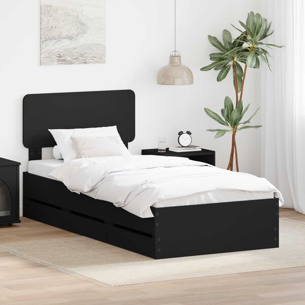 vidaXL Estrutura da Cama Preto 75 x 190 cm Madeira engenheirada