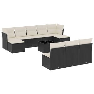 vidaXL 11 pcs conjunto sof&aacute;s de jardim c/ almofad&otilde;es vime PE preto