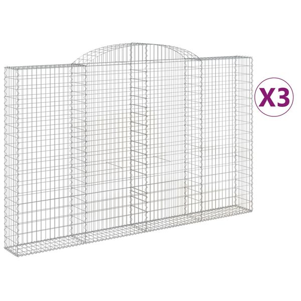 vidaXL Cestos gabi&atilde;o arqueados 3pcs 300x30x180/200cm ferro galvanizado